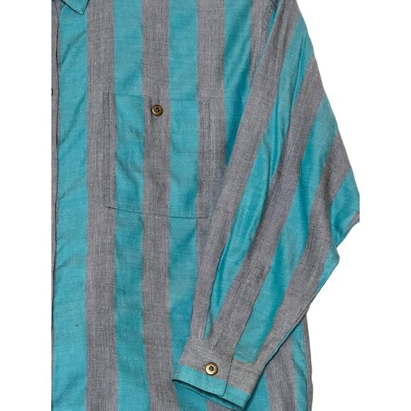 VTG Together! Missy L Striped Button-Up Shirt With Turquoise Gray Stripes Pocket - Picture 3 of 16